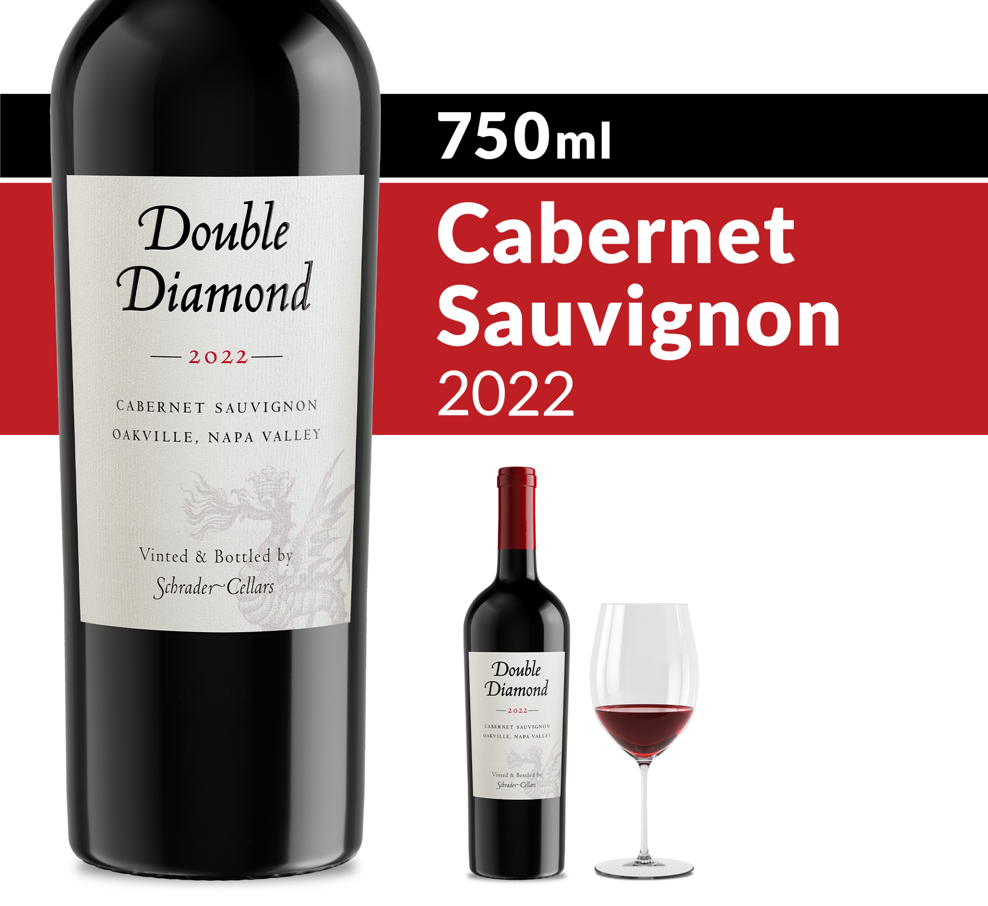 slide 8 of 10, Schrader Cellars Double Diamond Cabernet Sauvignon 2022 Oakville, Napa Valley Red Wine, 750mL Bottle, 25.35 fl. oz