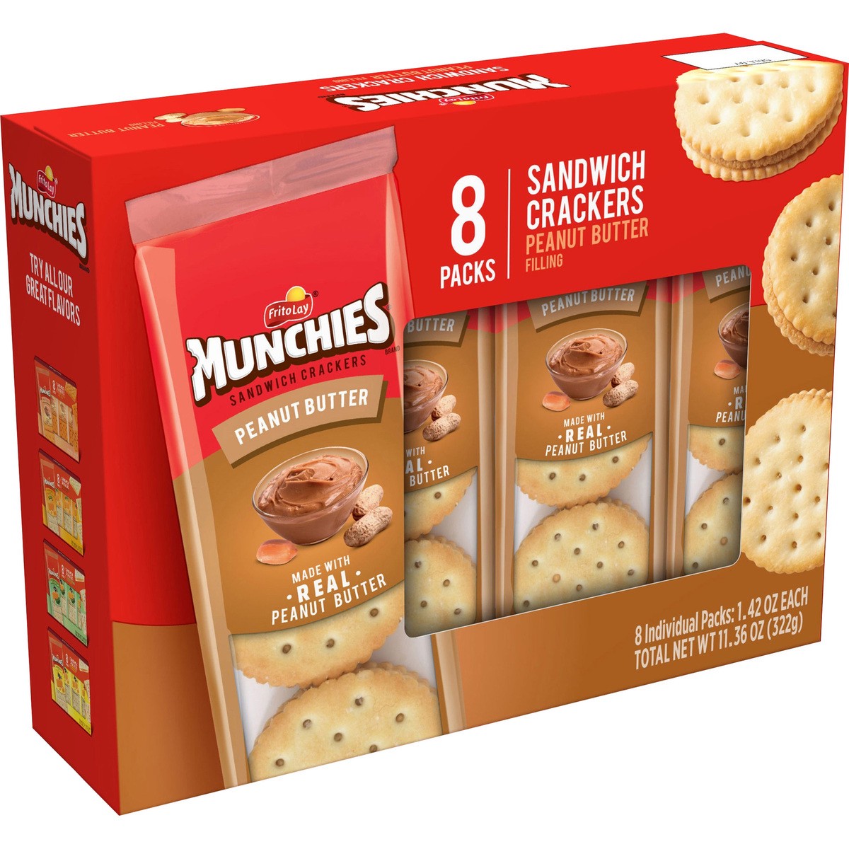 slide 1 of 2, Munchies Sandwich Crackers Real Peanut Butter Baked Golden Toast 1.42 Oz, 8 Count, 8 ct