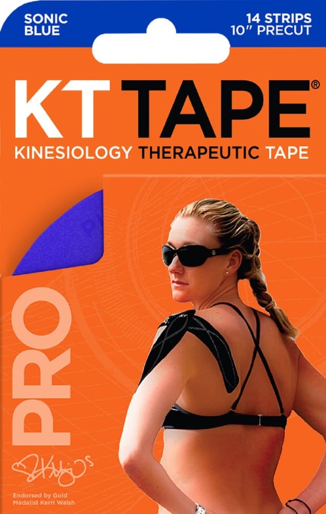 slide 1 of 1, KT Tape Pro Kinesiology Therapeutic 10-Inch Precut Sonic Blue Tape Strips, 14 ct