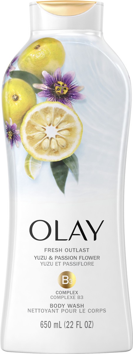 slide 5 of 8, Olay Fresh Outlast Yuzu & Passion Flower Body Wash 650 ml, 22 fl oz