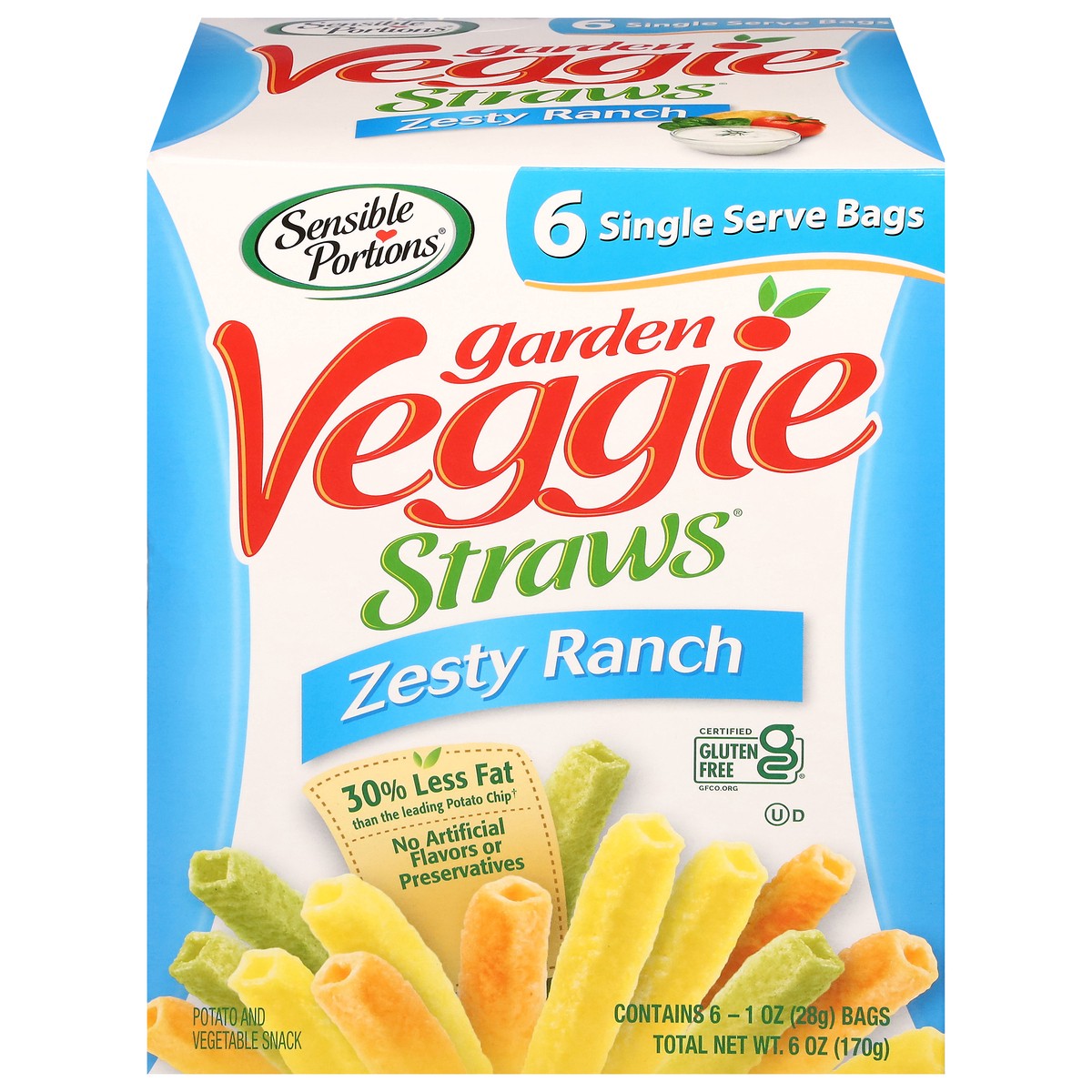 slide 1 of 11, Sensible Portions Garden Veggie Straws Zesty Ranch Vegetable and Potato Snack 6 - 1 oz Bags, 6 ct