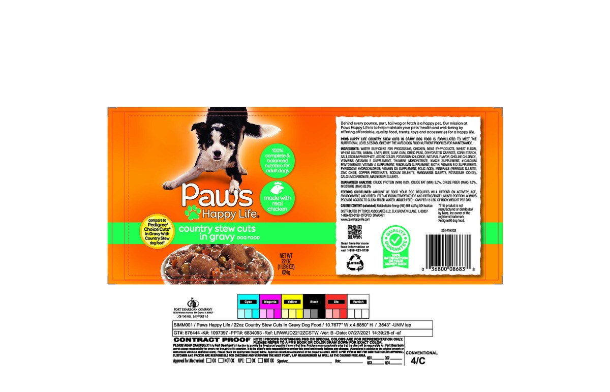 slide 12 of 17, Paws Happy Life Country Stew Cuts in Gravy Dog Food 22 oz, 22 oz