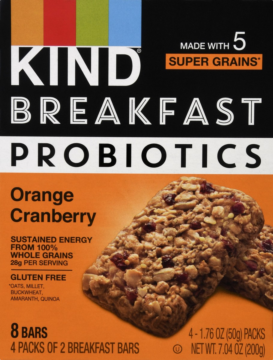 slide 1 of 9, KIND Breakfast 4 Packs Orange Cranberry Probiotic Bars 4 ea, 4 ct