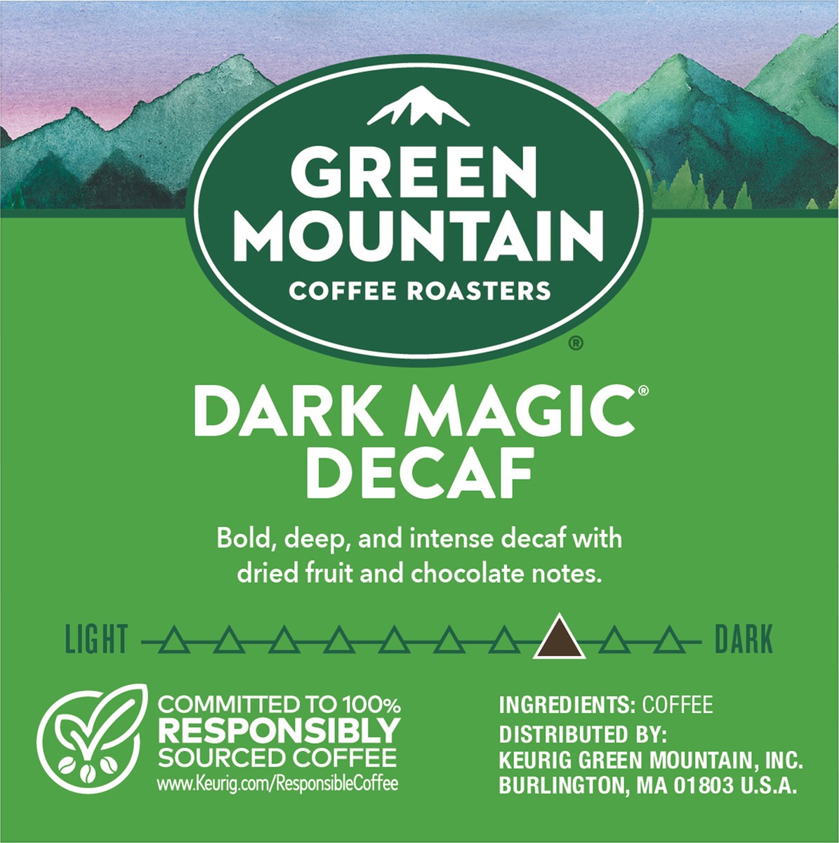 slide 4 of 10, Green Mountain Coffee Dark Magic Decaf Keurig Single-Serve K-Cup pods, Dark Roast Coffee, 10 Count, 10 ct
