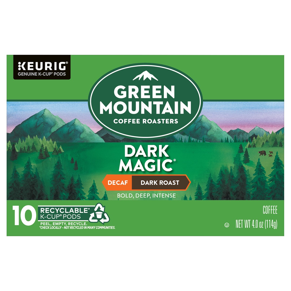 slide 3 of 10, Green Mountain Coffee Dark Magic Decaf Keurig Single-Serve K-Cup pods, Dark Roast Coffee, 10 Count, 10 ct
