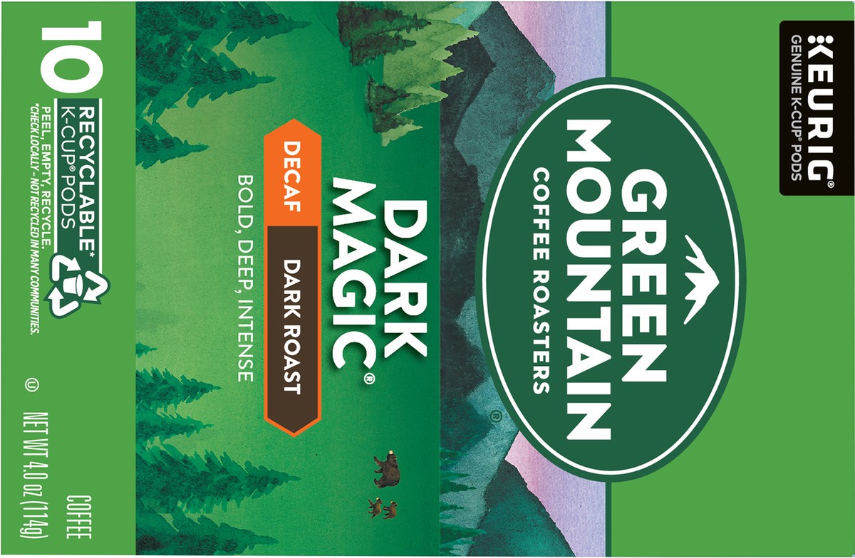slide 7 of 10, Green Mountain Coffee Dark Magic Decaf Keurig Single-Serve K-Cup pods, Dark Roast Coffee, 10 Count, 10 ct