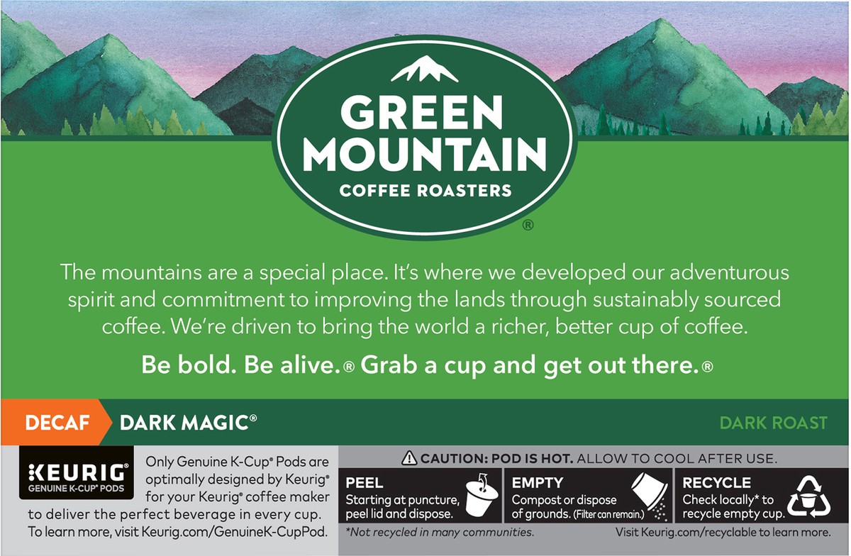 slide 5 of 10, Green Mountain Coffee Dark Magic Decaf Keurig Single-Serve K-Cup pods, Dark Roast Coffee, 10 Count, 10 ct