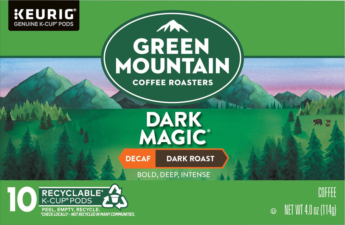 slide 9 of 10, Green Mountain Coffee Dark Magic Decaf Keurig Single-Serve K-Cup pods, Dark Roast Coffee, 10 Count, 10 ct
