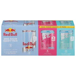 Red Bull Zero Sugar Zero/White Peach/Iced Vanilla Berry Energy Drink Variety Pack 12 - 8.4 fl oz Cans
