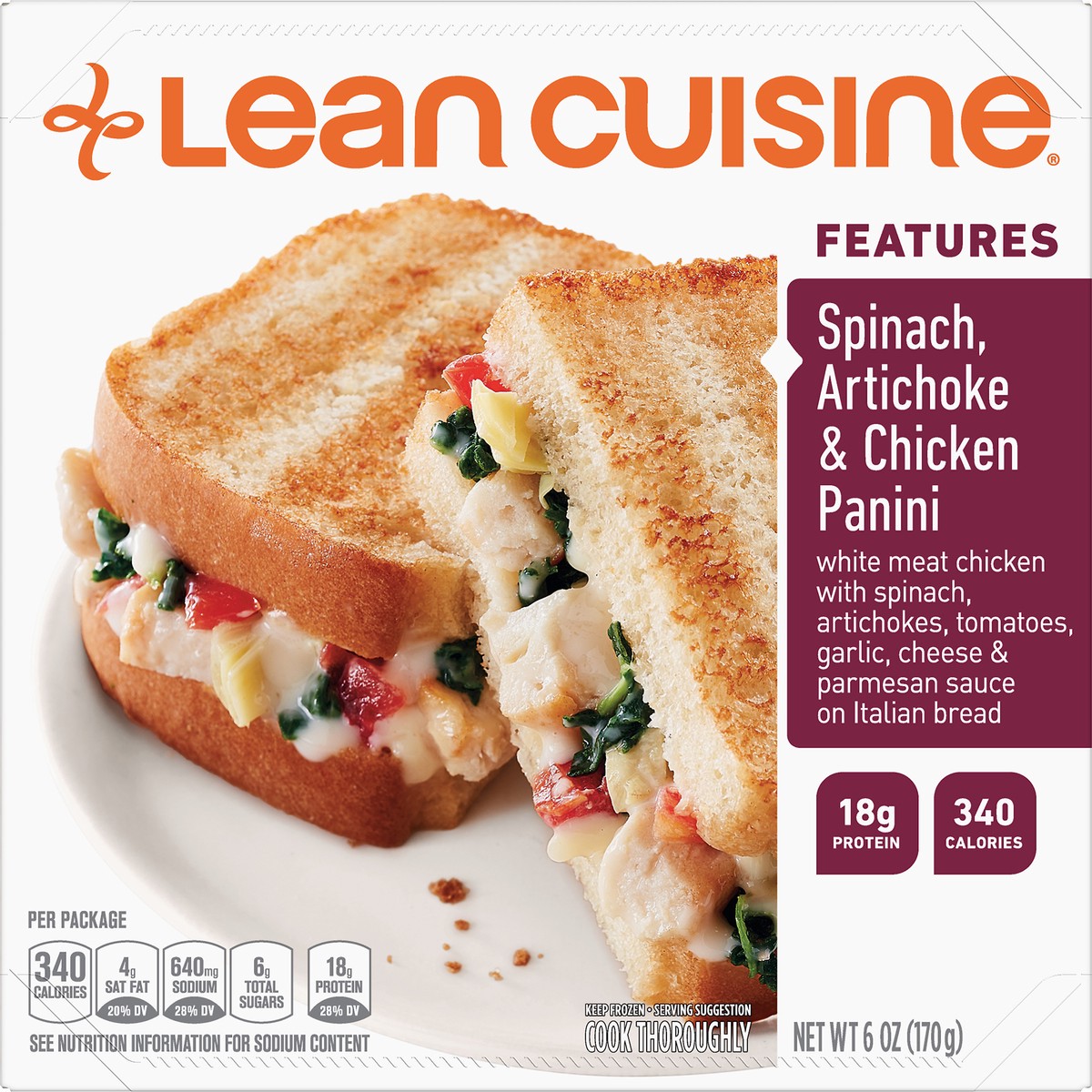 slide 9 of 10, Lean Cuisine Spinach, Artichoke & Chicken Panini, 6 oz