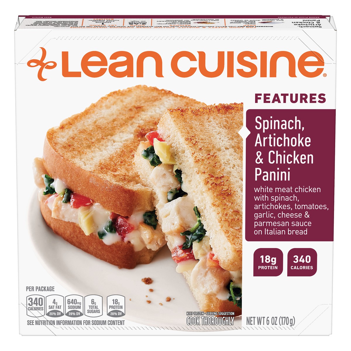 slide 1 of 10, Lean Cuisine Spinach, Artichoke & Chicken Panini, 6 oz