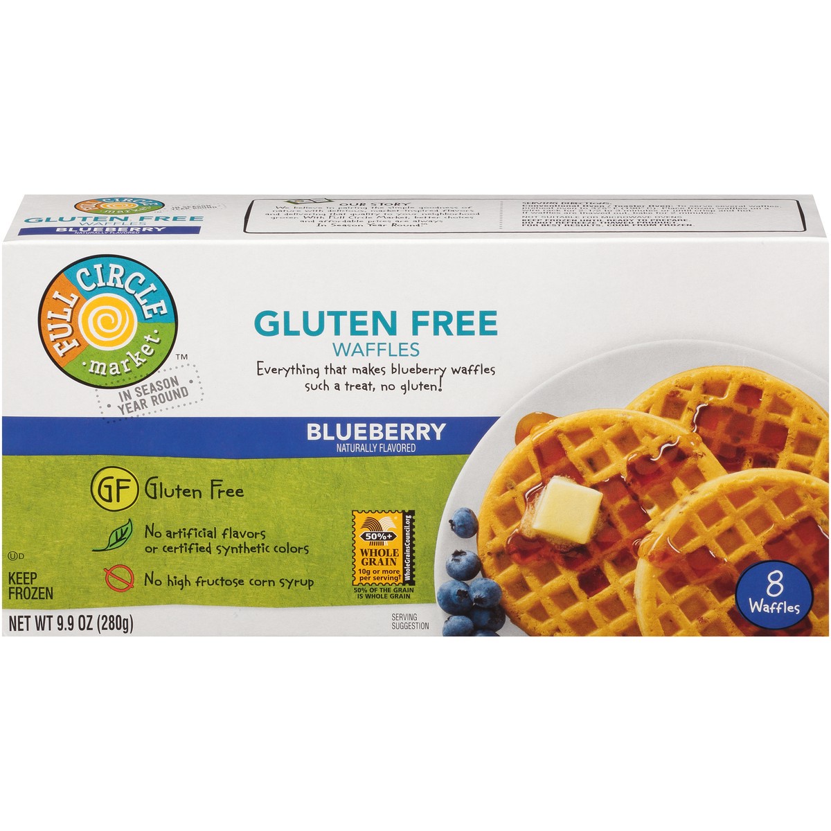 slide 1 of 13, Full Circle Market Blueberry Gluten Free Waffles, 8 ct; 9.9 oz