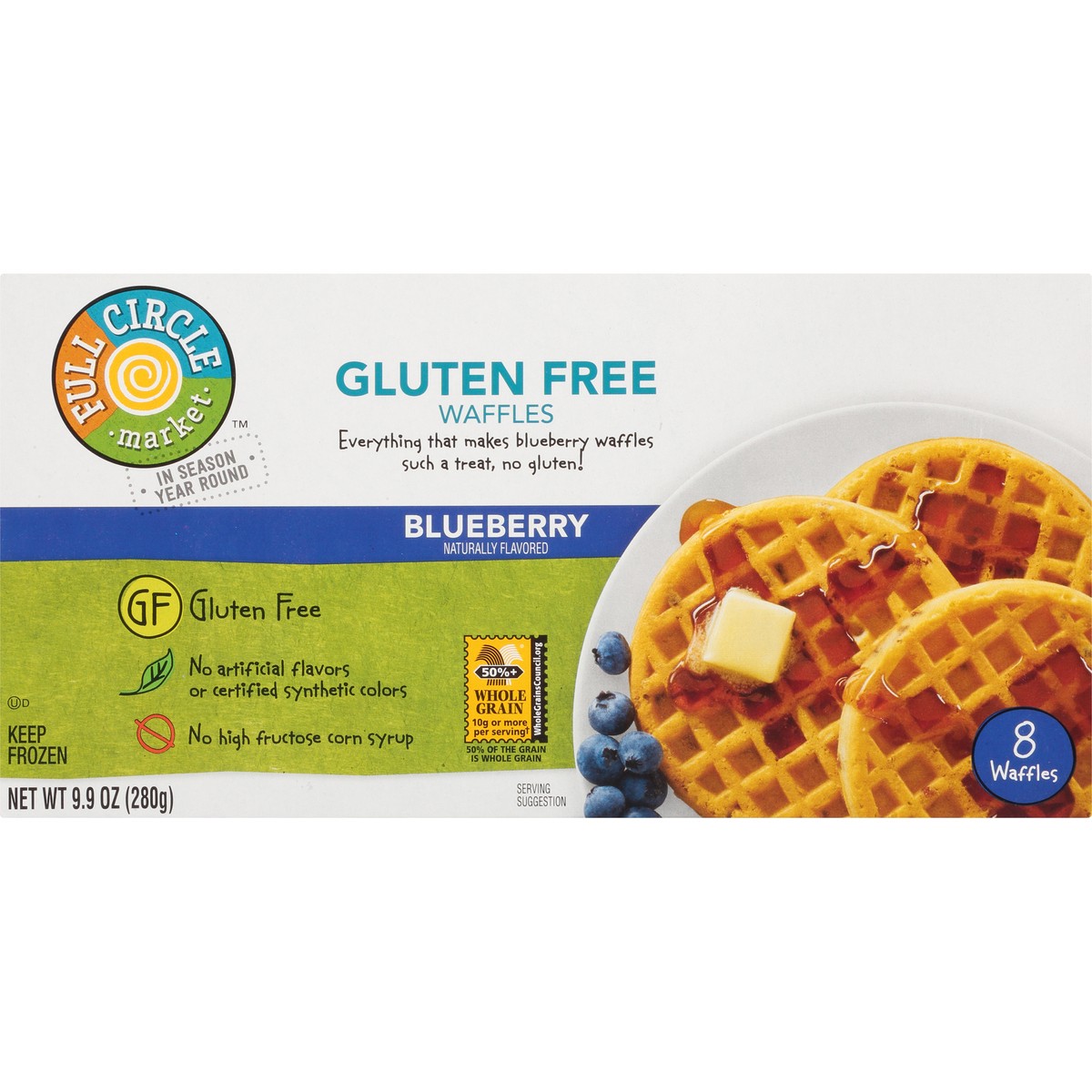 slide 6 of 13, Full Circle Market Blueberry Gluten Free Waffles, 8 ct; 9.9 oz