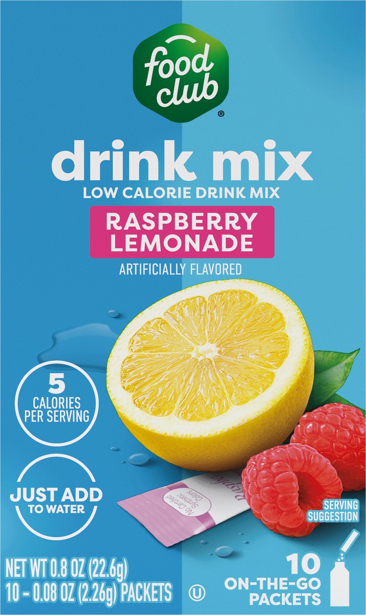 slide 11 of 12, Food Club Low Calorie Raspberry Lemonade Drink Mix 10 - 0.08 oz Packets, 10 ct