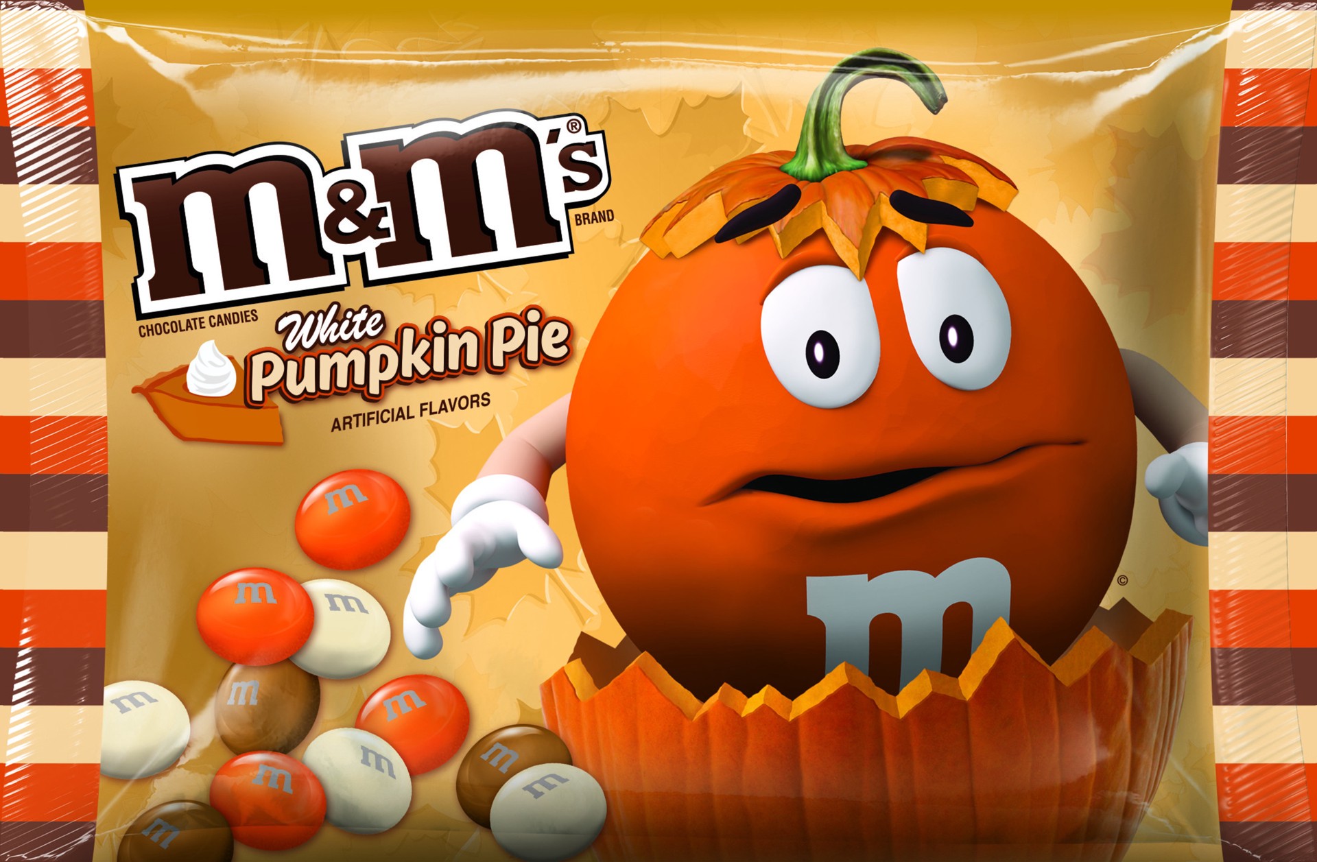 slide 1 of 8, M&M'S Halloween White Pumpkin Pie Fall Harvest Blend Chocolate Candy, 8 Oz, 8 oz
