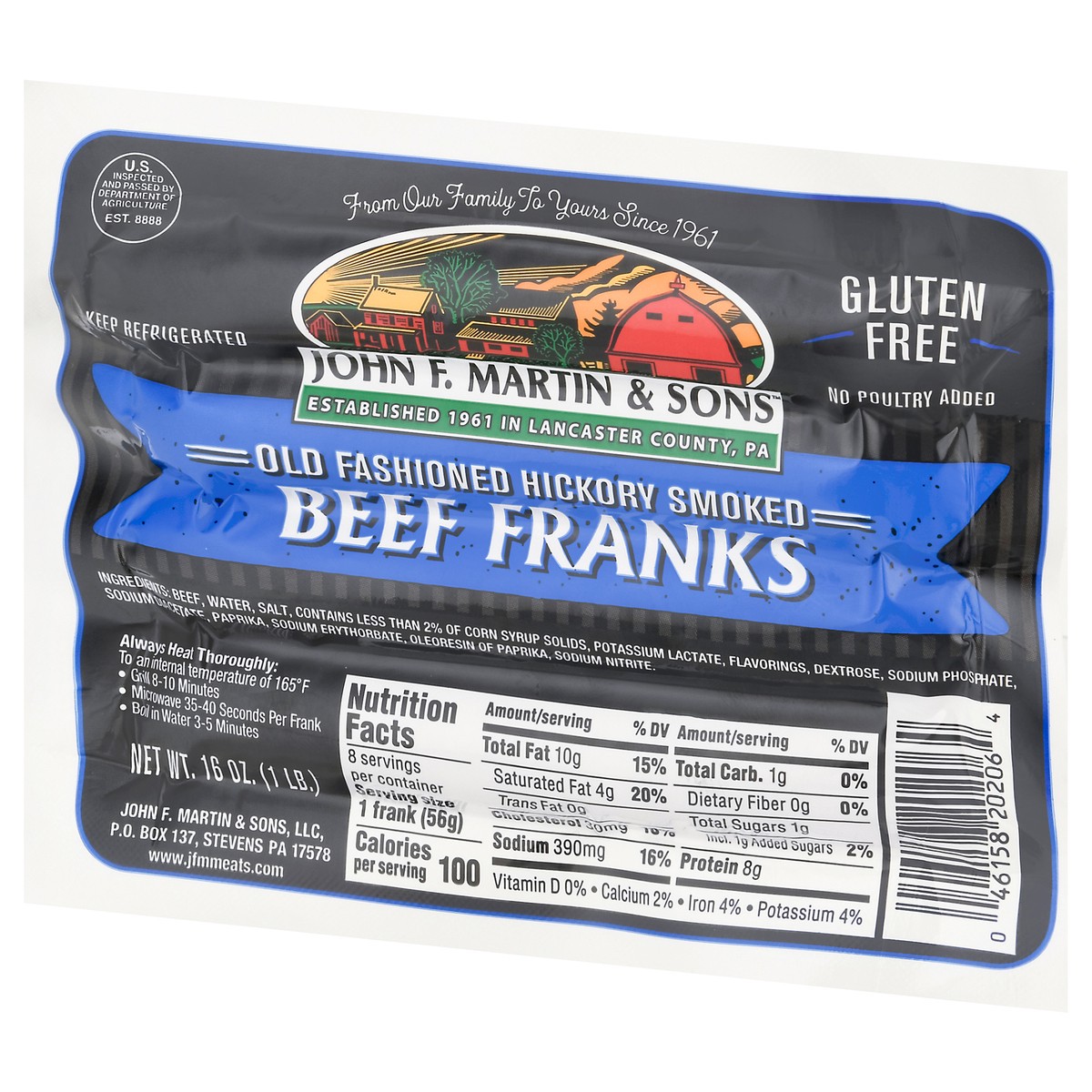 slide 8 of 9, John F. Martin & Sons Old Fashioned Hickory Smoked Beef Franks 16 oz, 16 oz