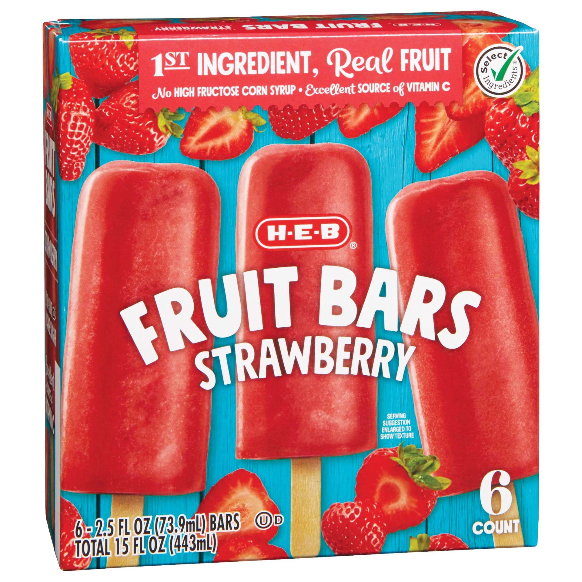 slide 1 of 1, H-E-B Frozen Fruit Bars - Strawberry, 6 ct