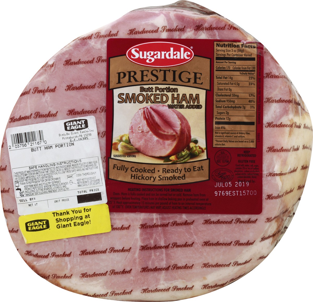 slide 1 of 10, Sugardale Hickory Smoked Ham, Butt Portion, per lb
