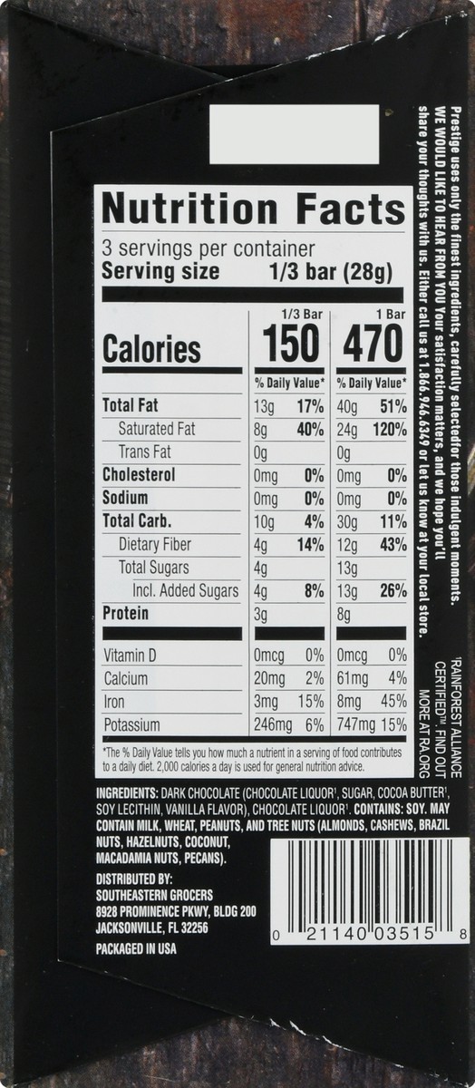 slide 2 of 14, SE Grocers Dark Chocolate Smooth Gourmet 85% - 3 oz, 3 oz