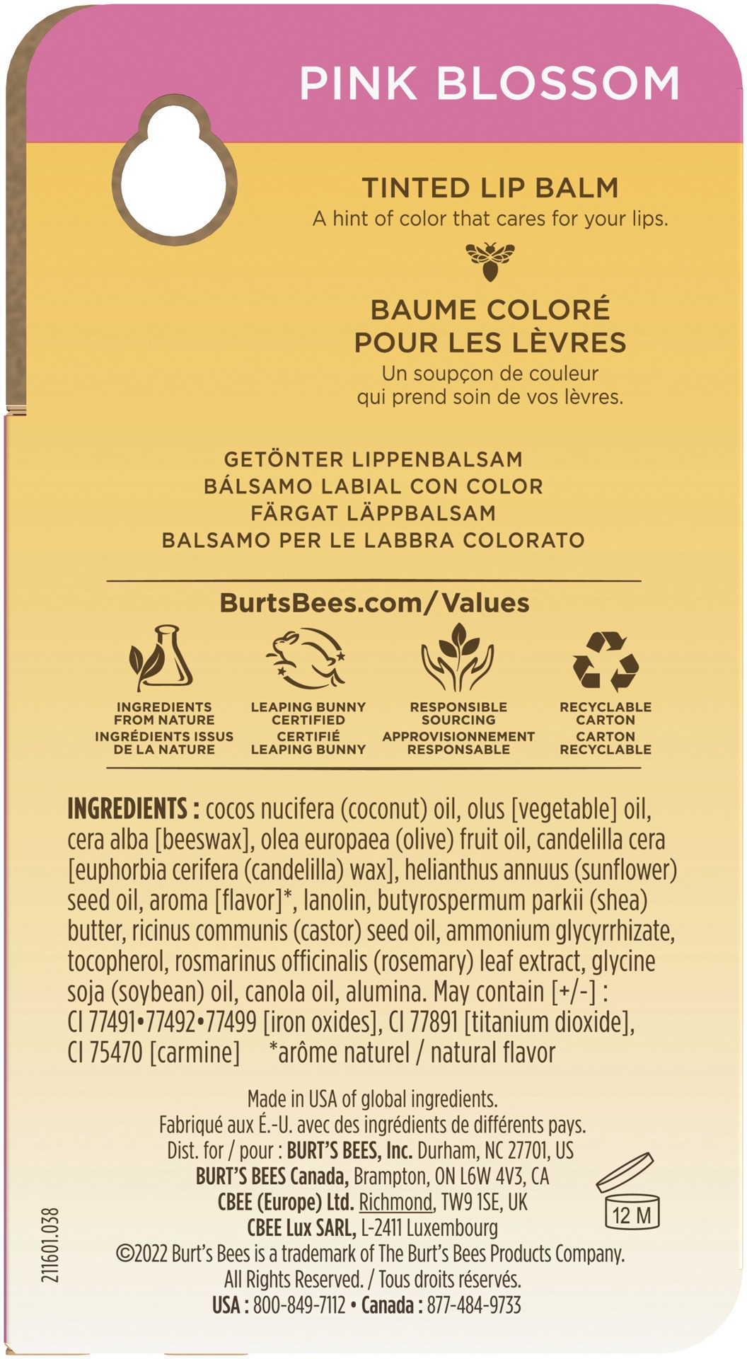 slide 4 of 5, Burt's Bees 100% Natural Tinted Lip Balm, Pink Blossom with Shea Butter & Botanical Waxes – 1 Tube, 1 ct