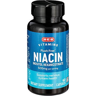 slide 1 of 1, H-E-B Flush Free Niacin 500 mg Capsules, 60 ct