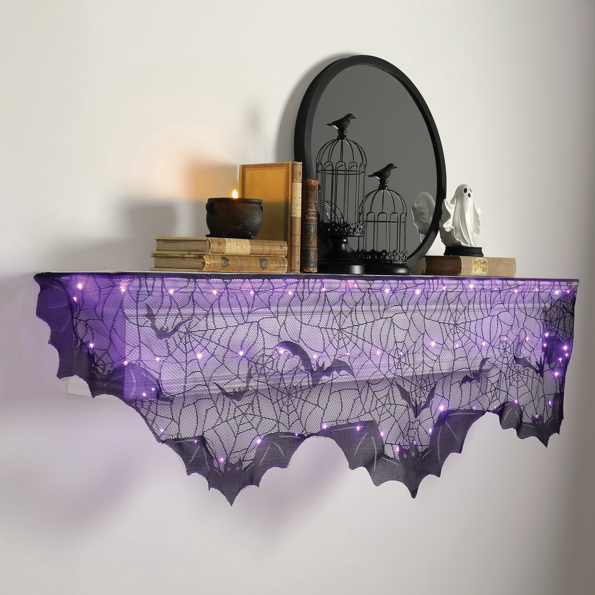 slide 4 of 5, 96" Black Bat Led Lighted Mantel Scarf By Ashland, 96 in