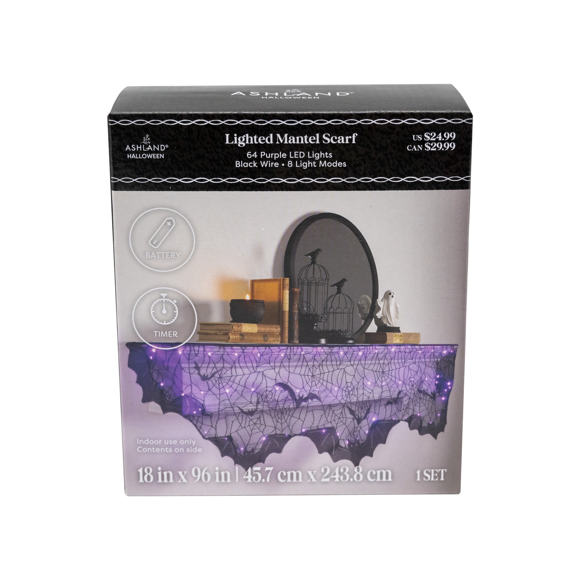 slide 3 of 5, 96" Black Bat Led Lighted Mantel Scarf By Ashland, 96 in