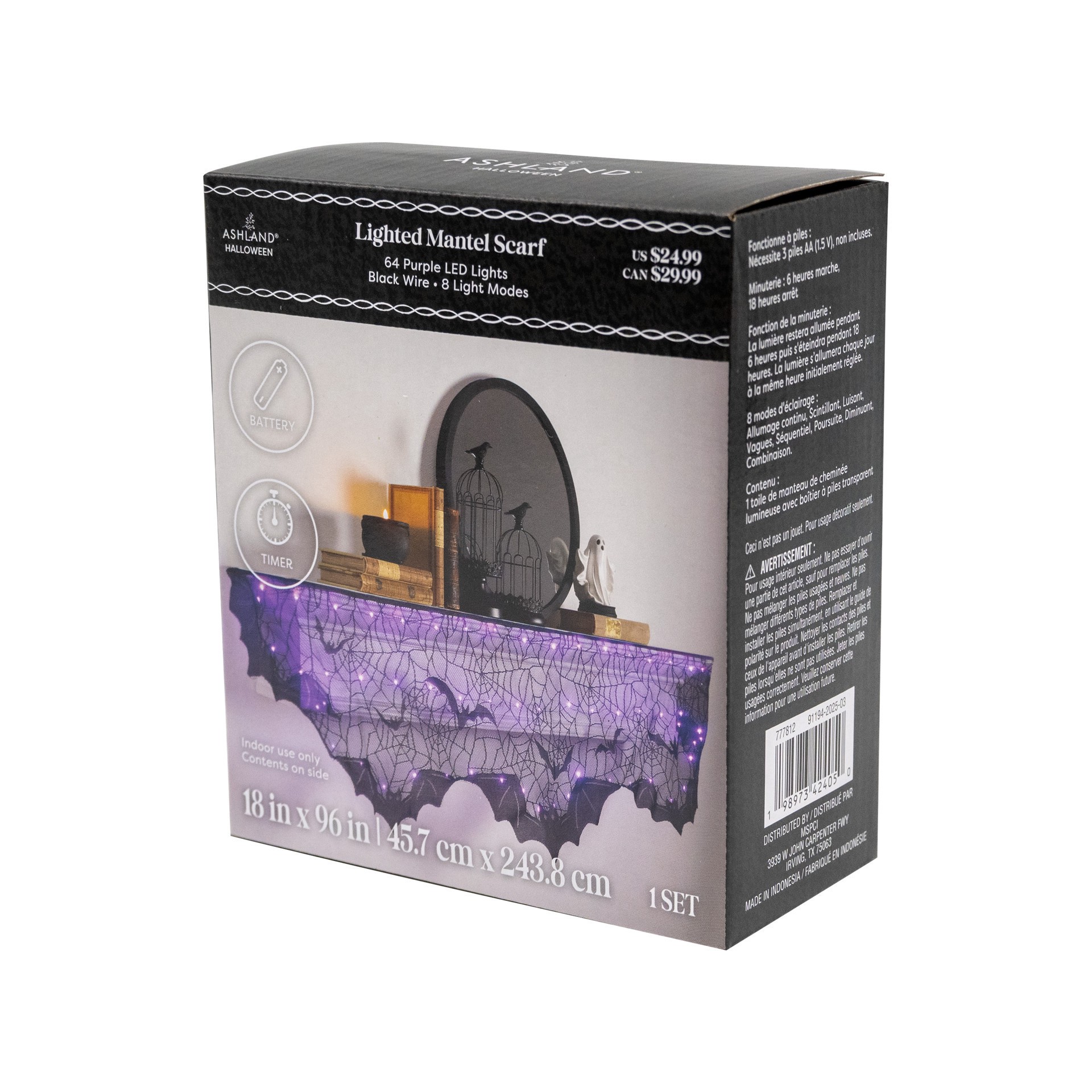 slide 2 of 5, 96" Black Bat Led Lighted Mantel Scarf By Ashland, 96 in