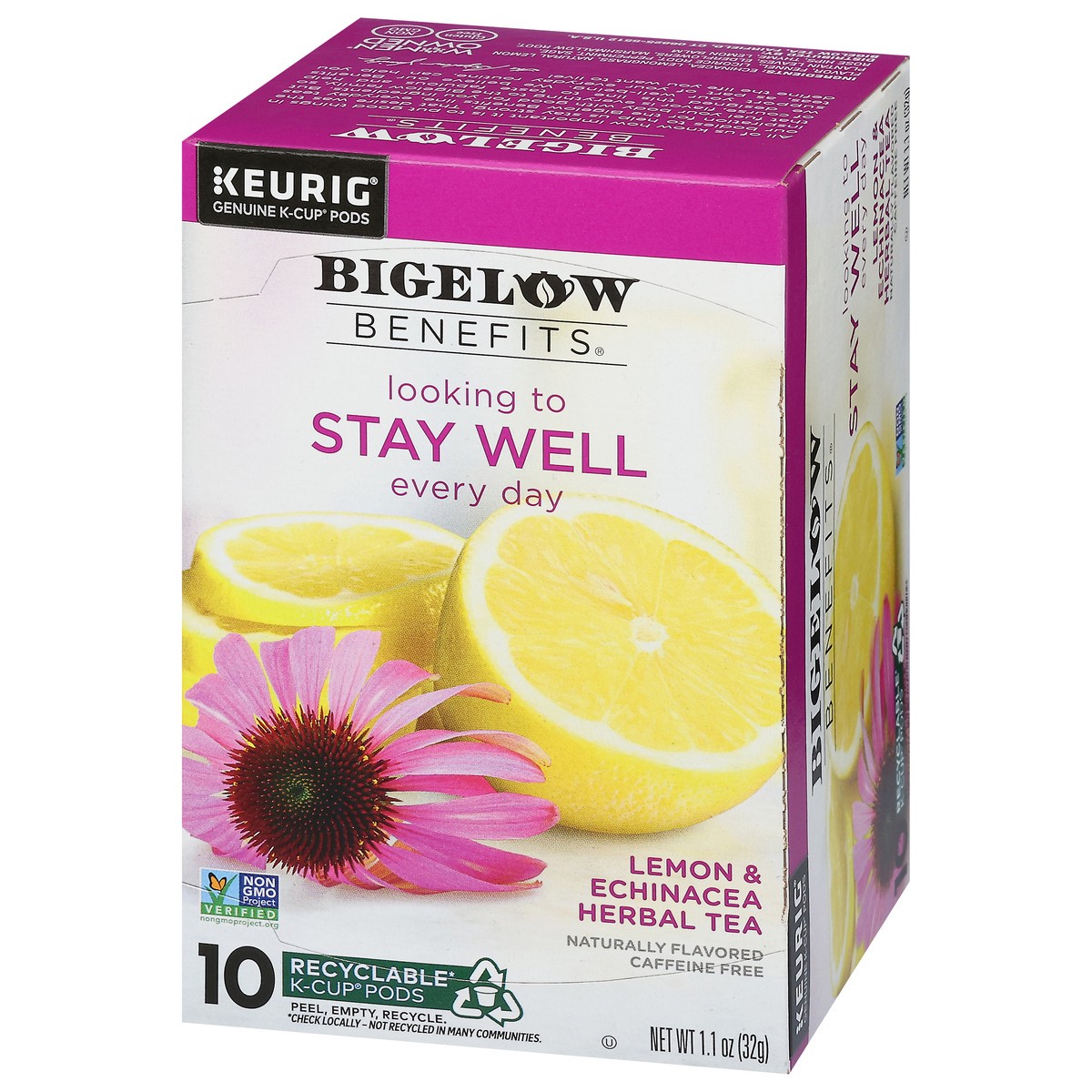 slide 14 of 14, Bigelow Benefits Caffeine Free Stay Well Lemon & Echinacea Herbal Tea 10 K-Cup Pods, 10 ct