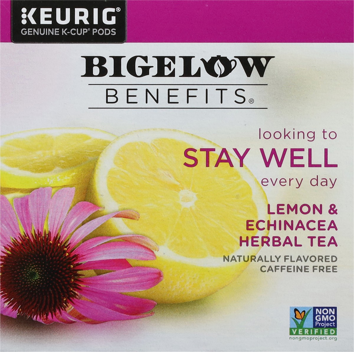 slide 2 of 14, Bigelow Benefits Caffeine Free Stay Well Lemon & Echinacea Herbal Tea 10 K-Cup Pods, 10 ct