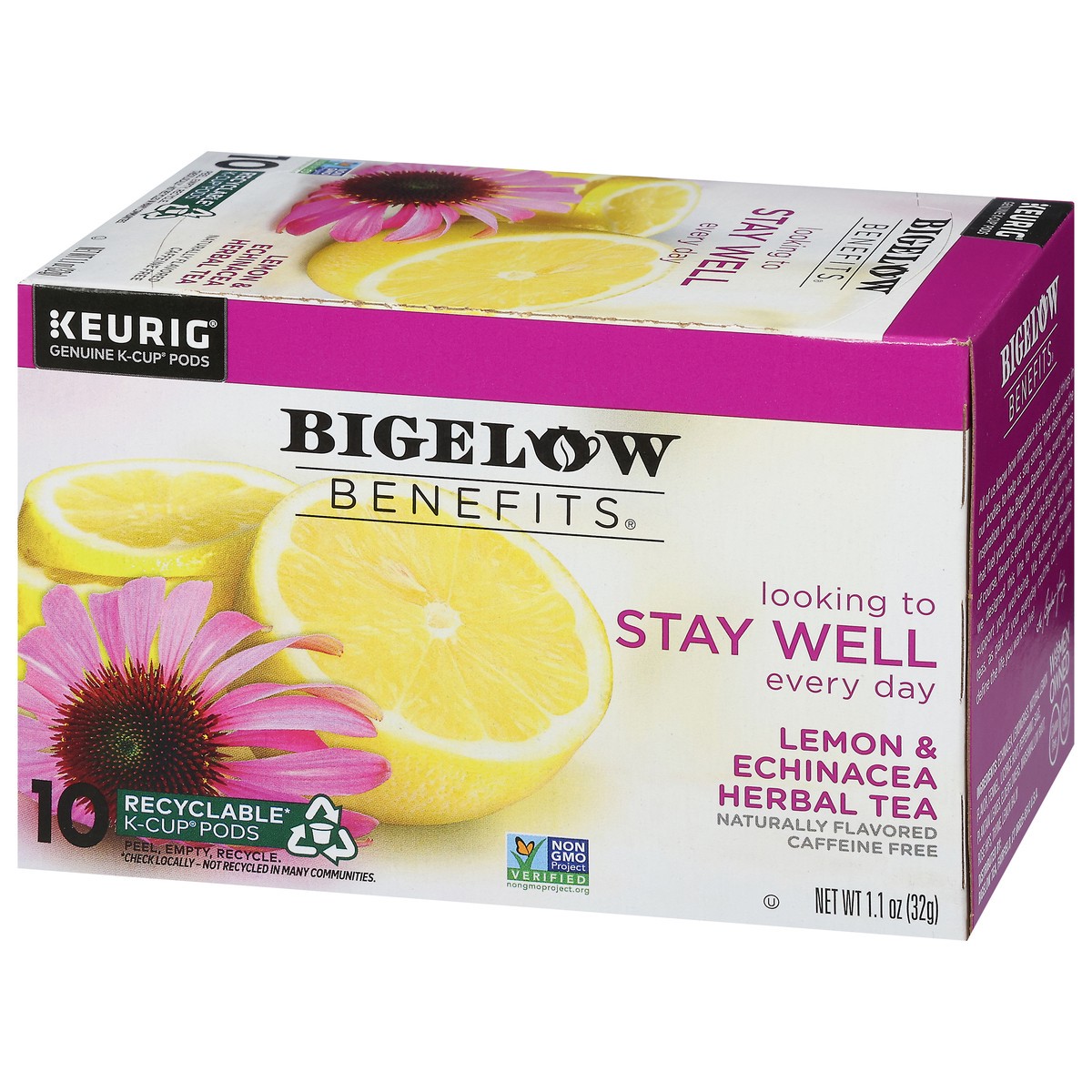 slide 13 of 14, Bigelow Benefits Caffeine Free Stay Well Lemon & Echinacea Herbal Tea 10 K-Cup Pods, 10 ct