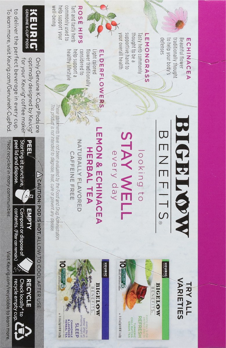 slide 4 of 14, Bigelow Benefits Caffeine Free Stay Well Lemon & Echinacea Herbal Tea 10 K-Cup Pods, 10 ct
