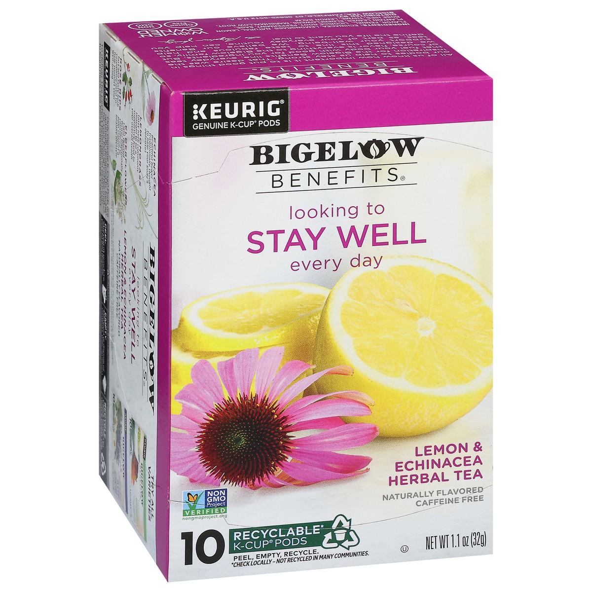 slide 12 of 14, Bigelow Benefits Caffeine Free Stay Well Lemon & Echinacea Herbal Tea 10 K-Cup Pods, 10 ct