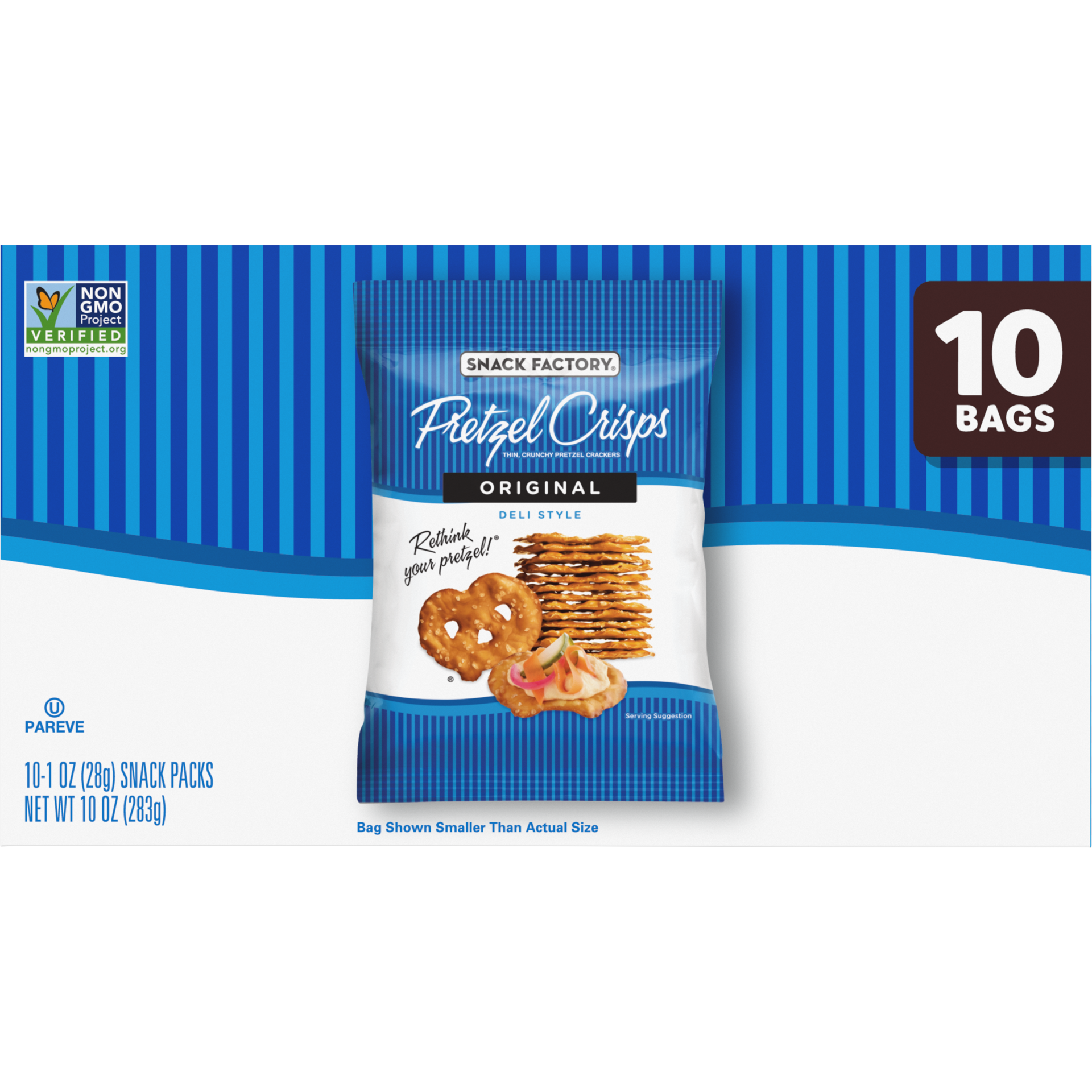 slide 3 of 5, Snack Factory Pretzel Crisps, Original, 1 Oz Snack Bags, 10 Ct, 10 oz