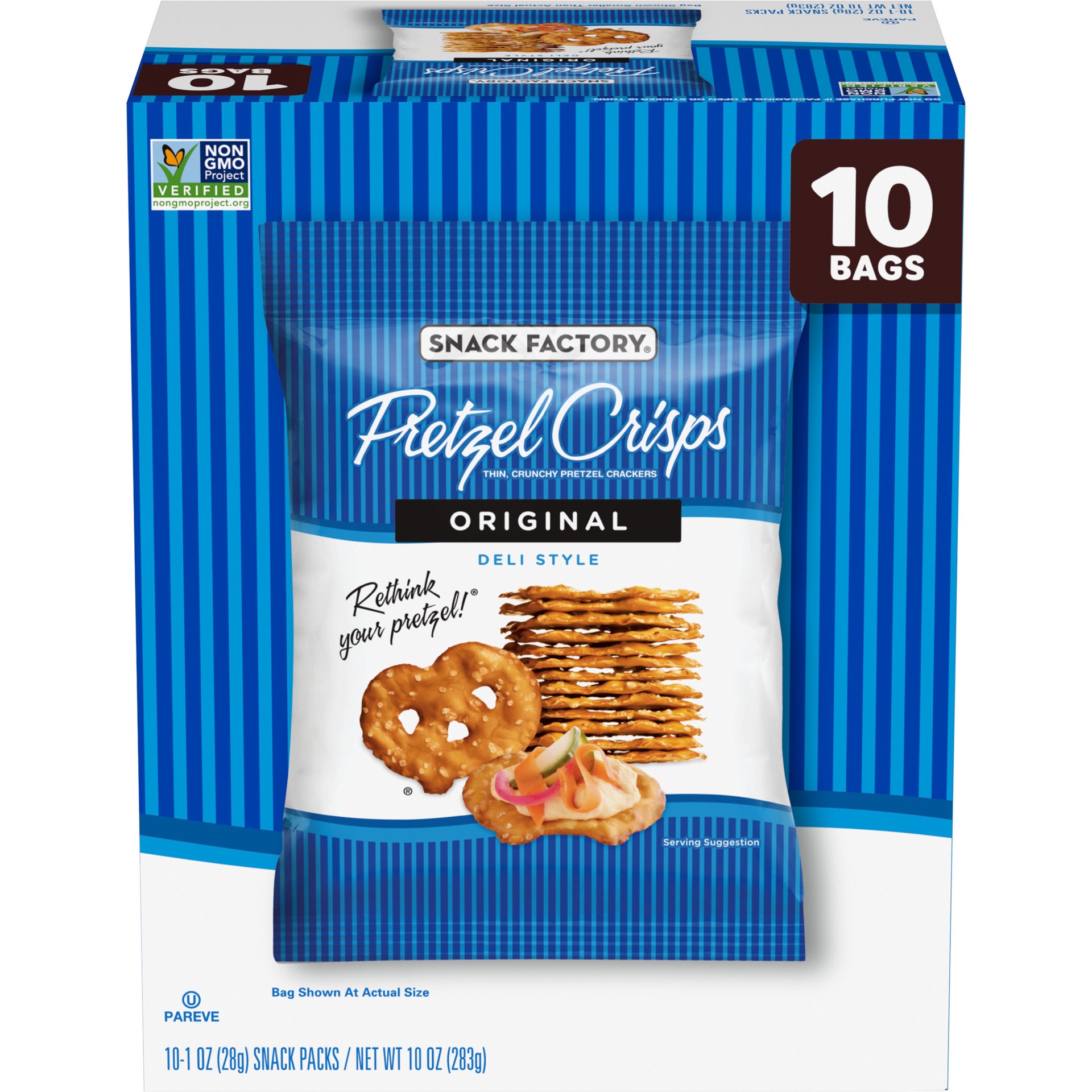 slide 1 of 5, Snack Factory Pretzel Crisps, Original, 1 Oz Snack Bags, 10 Ct, 10 oz