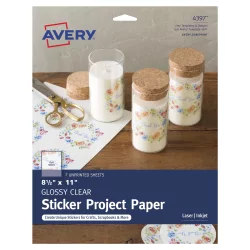 Avery Printable Sticker Paper, Glossy Clear, 8.5" x 11", Laser/Inkjet