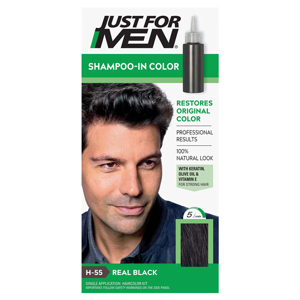 slide 1 of 1, Just for Men Original Formula Haircolor, Real Black H-55, 1 ct