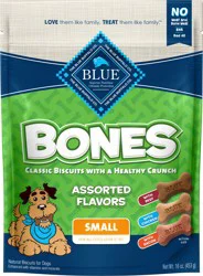 Blue Buffalo Bones Natural Crunchy Dog Treats, Small Dog Biscuits, Assorted Flavors- Beef, Chicken or Bacon 16-oz