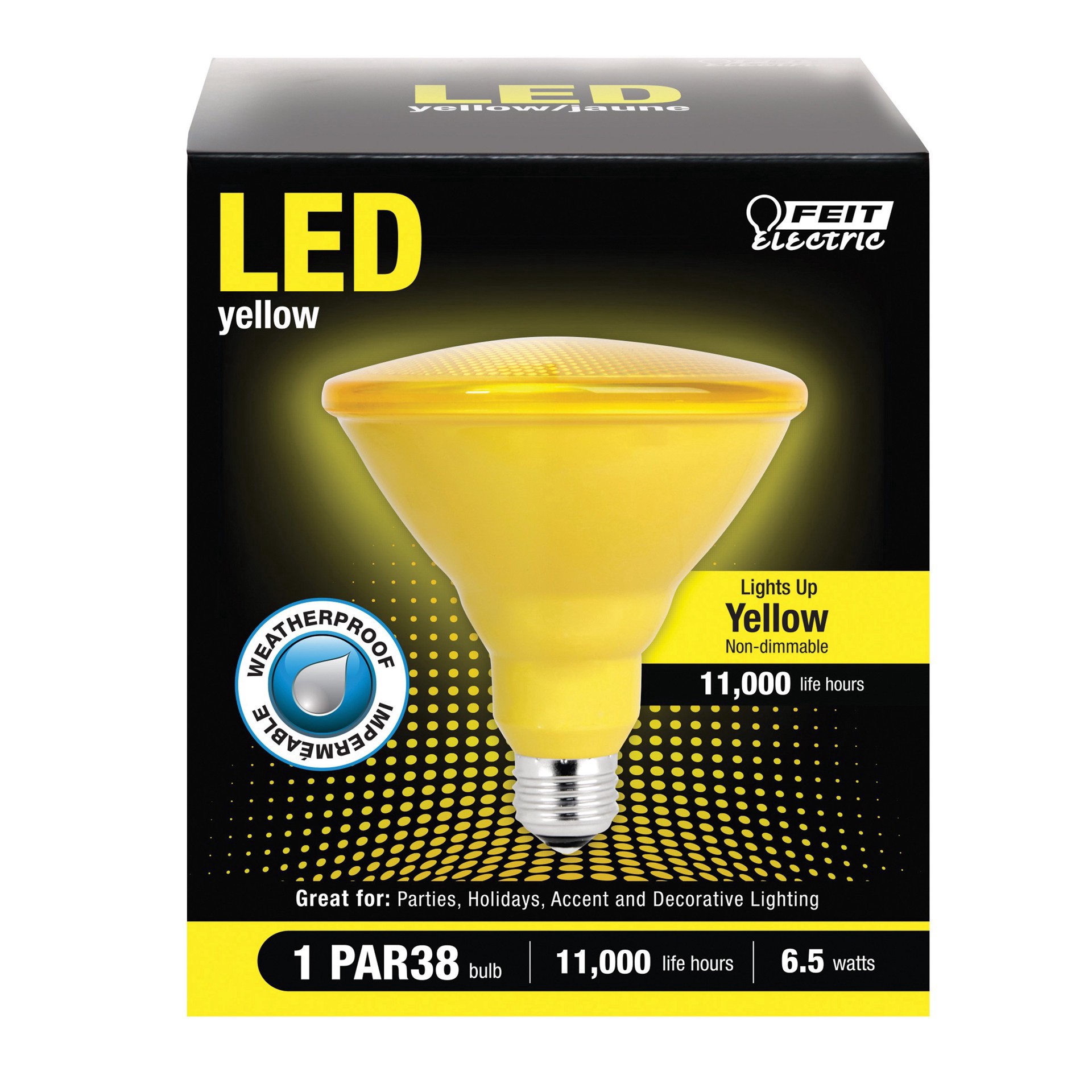 slide 1 of 1, Feit Electric LED 6.5 Watt PAR38 Yellow Light Bulb, 1 ct