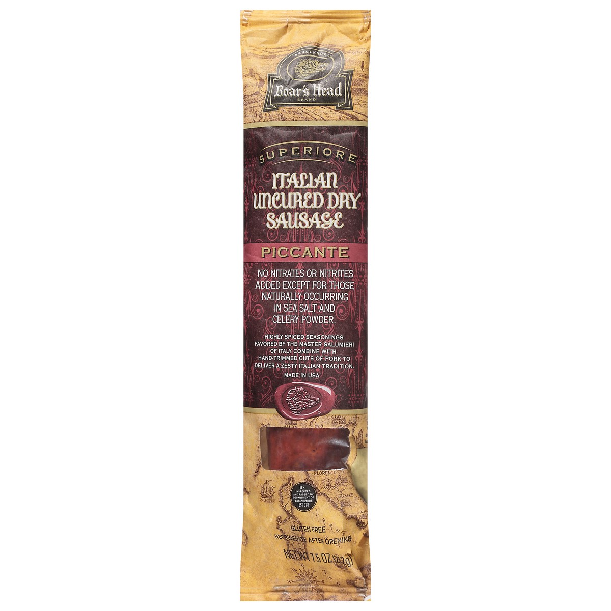slide 1 of 9, Boar's Head Superiore Italian Uncured Dry Sausage Piccante, 7.5 oz