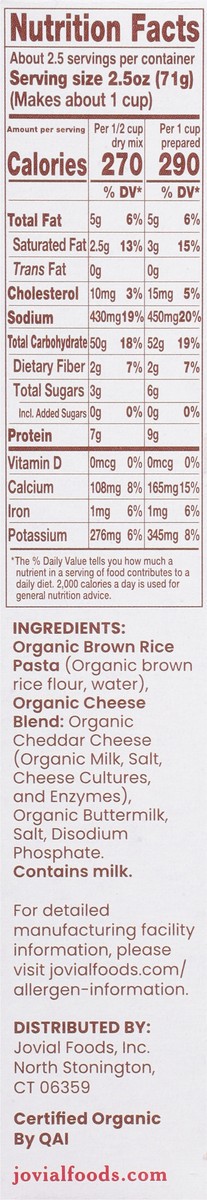 slide 8 of 9, Jovial Gluten Free White Cheddar Mac & Cheese 6 oz, 6 oz