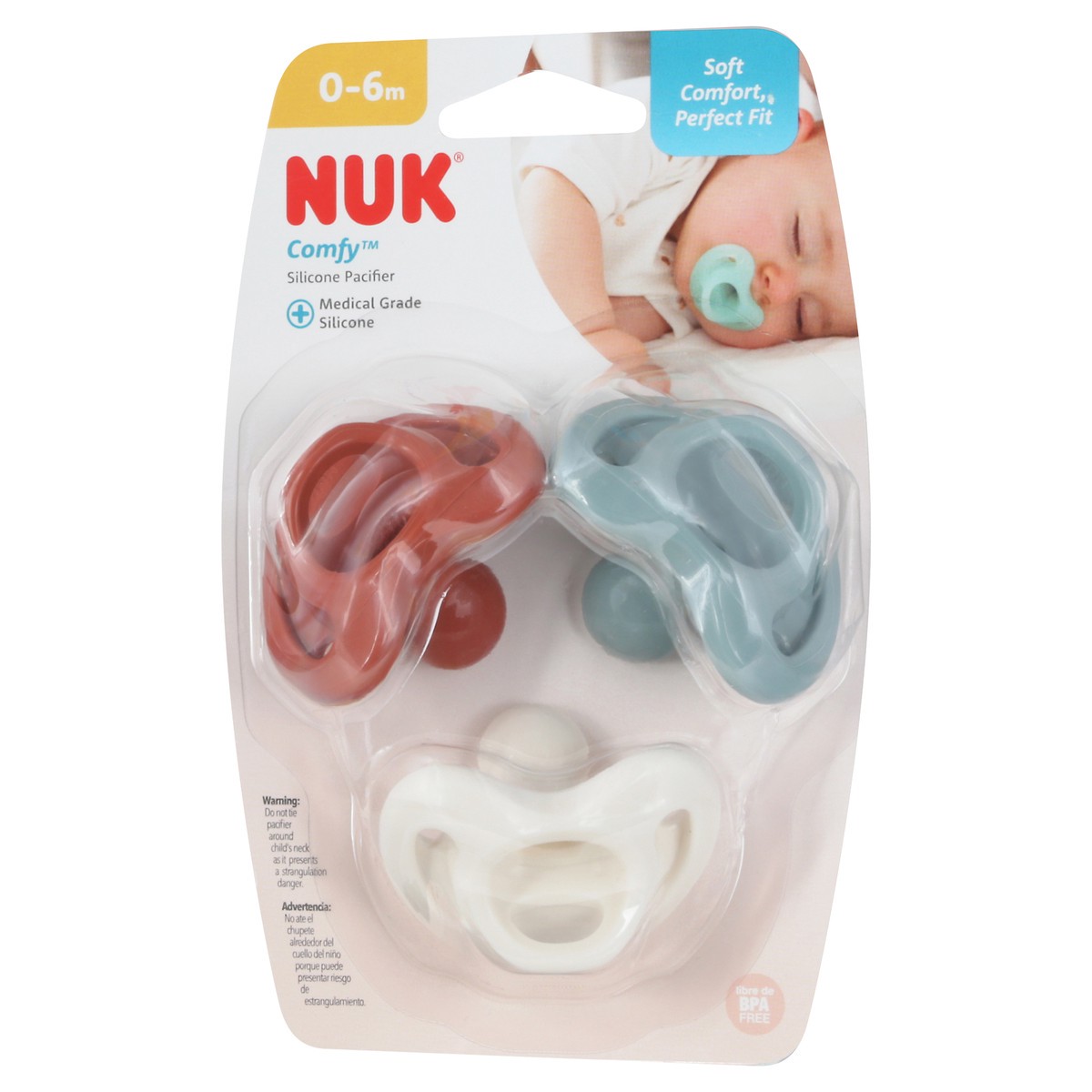 slide 7 of 12, NUK Comfy Silicone 0-6 Month Pacifier 1 ea, 3 ct