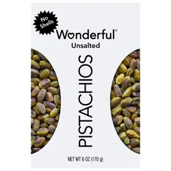 Wonderful Pistachios, No Shells Unsalted Nuts, 6 oz Bag