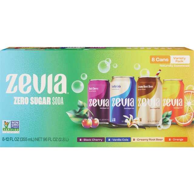 slide 1 of 1, Zevia, Zero Sugar Soda, Variety Pack, 8 Ct, 96 Oz, 12 oz