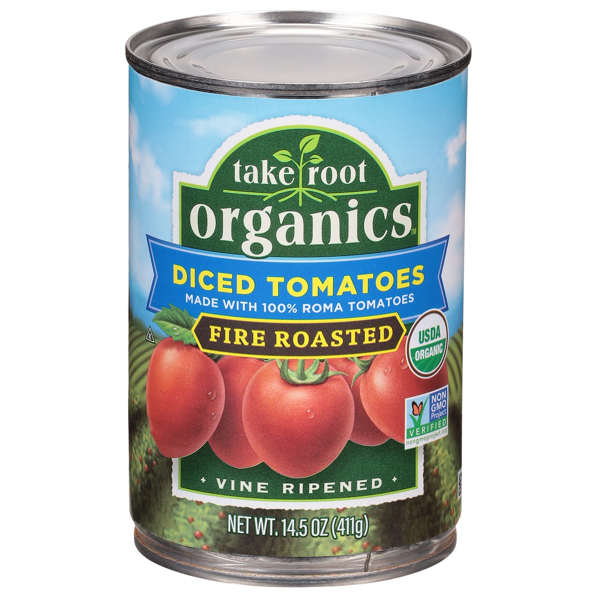 slide 11 of 13, Take Root Organics Organic Fire Roasted Diced Tomatoes, 14.5 oz Can, 14.5 oz