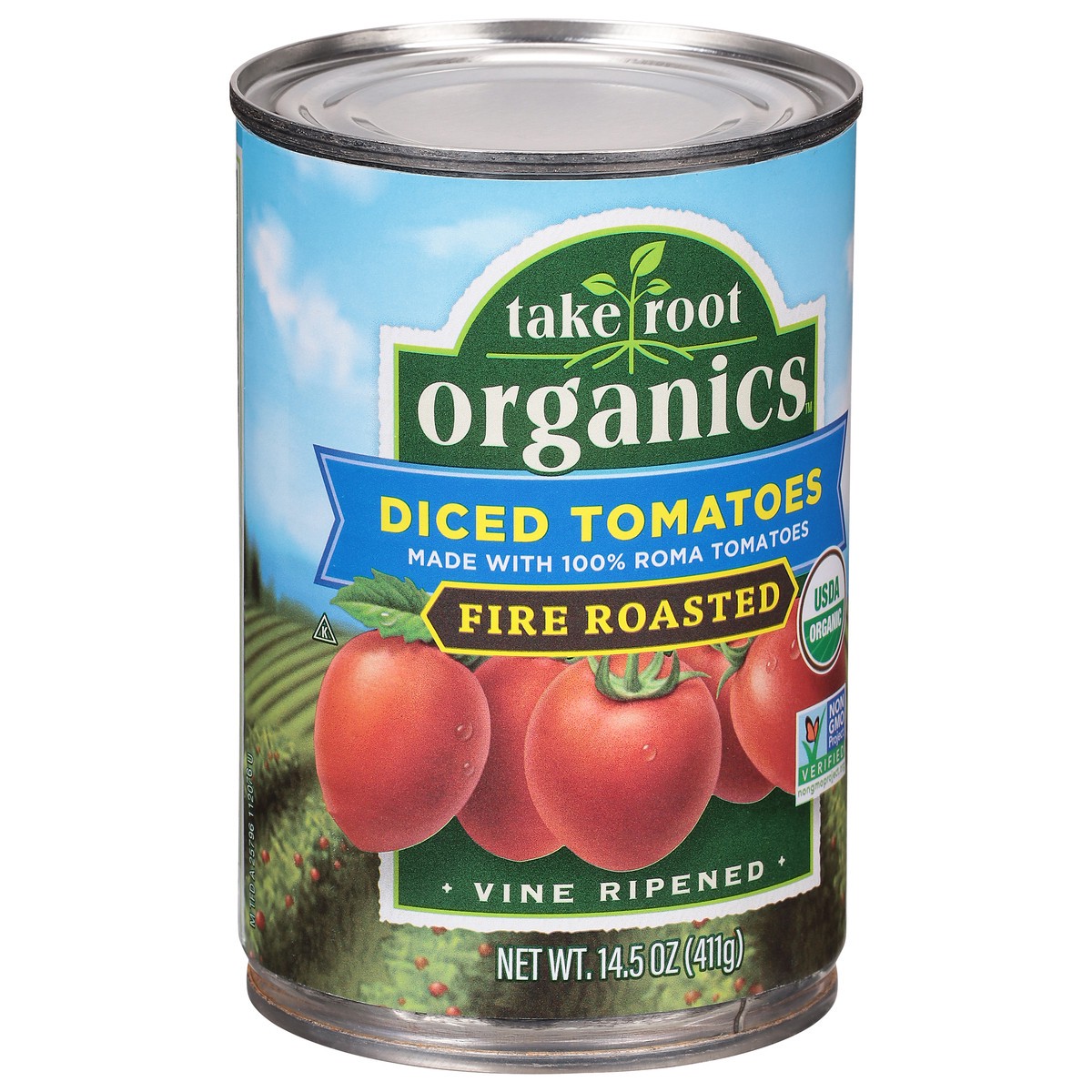 slide 9 of 13, Take Root Organics Organic Fire Roasted Diced Tomatoes, 14.5 oz Can, 14.5 oz