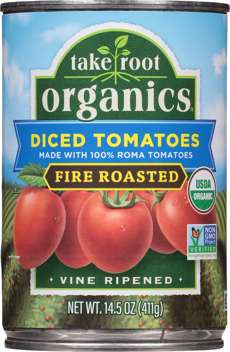 slide 5 of 13, Take Root Organics Organic Fire Roasted Diced Tomatoes, 14.5 oz Can, 14.5 oz
