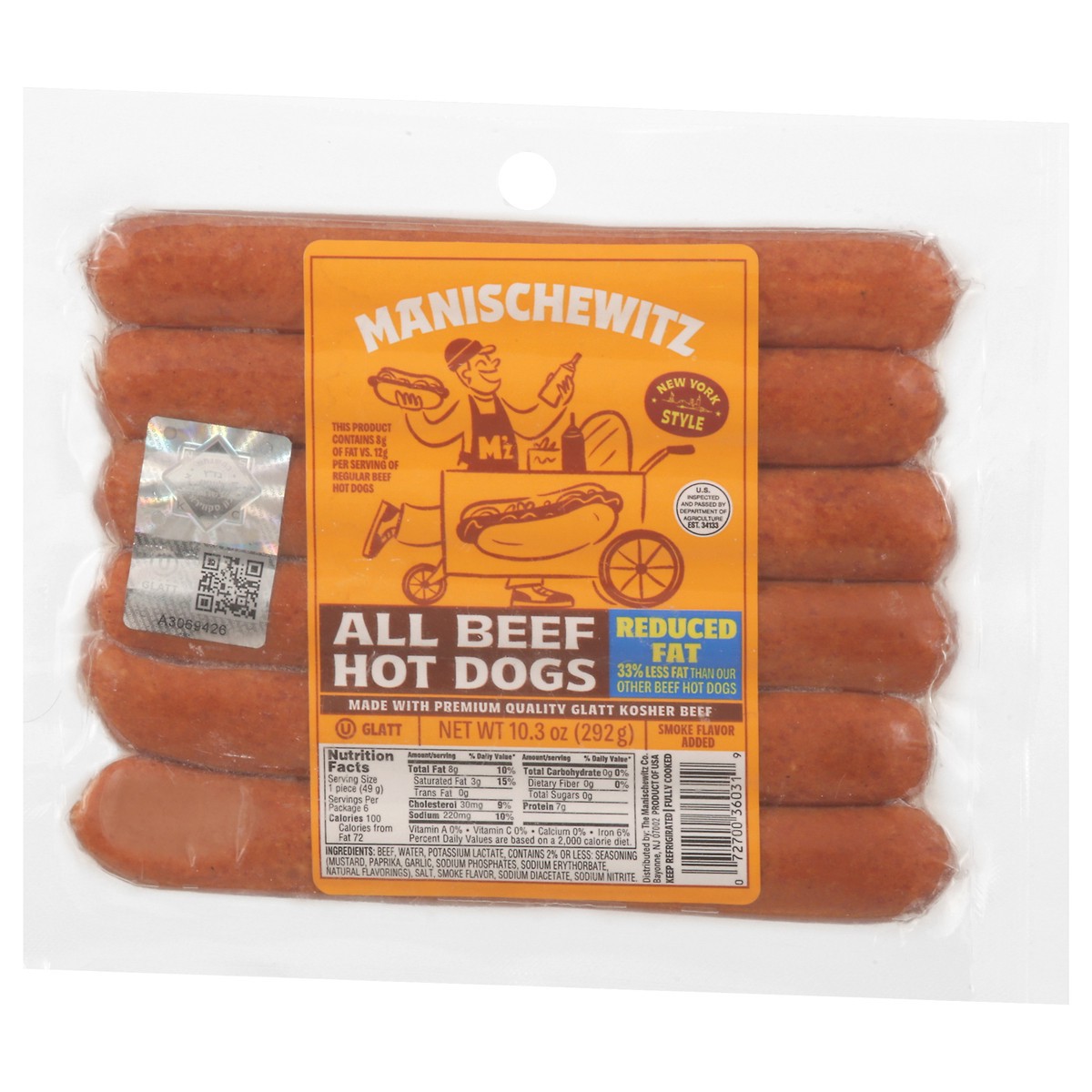 slide 13 of 13, Manischewitz Reduced Fat All Beef Hot Dogs 10.3 oz, 10.3 oz