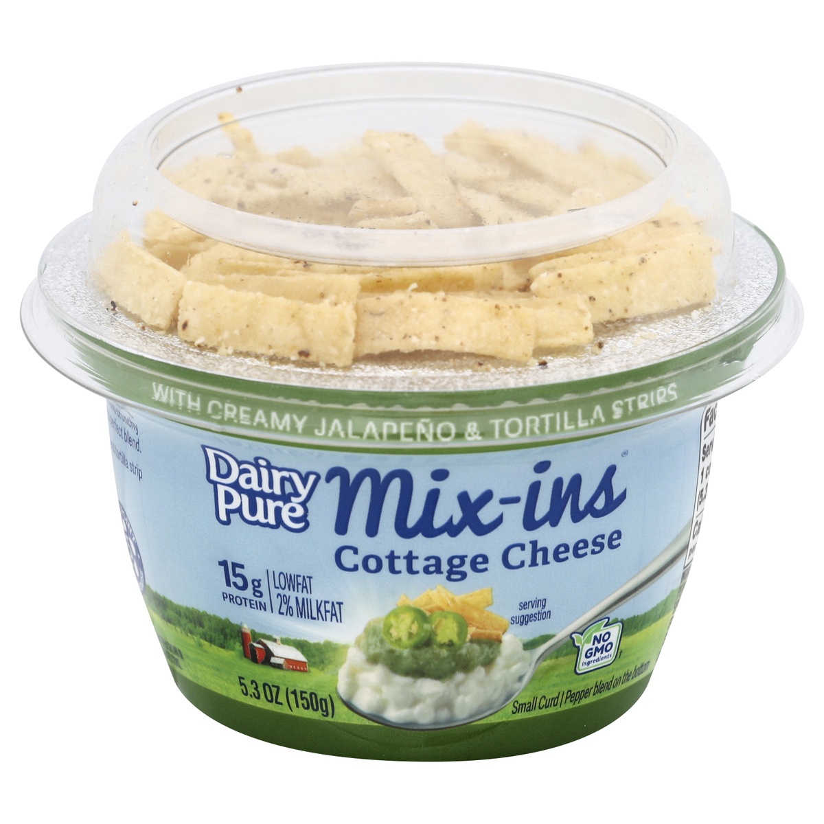 slide 1 of 1, Dairy Pure Cottage Cheese Mix-Ins with Creamy Jalapeno and Tortilla Strips, 5.3 oz