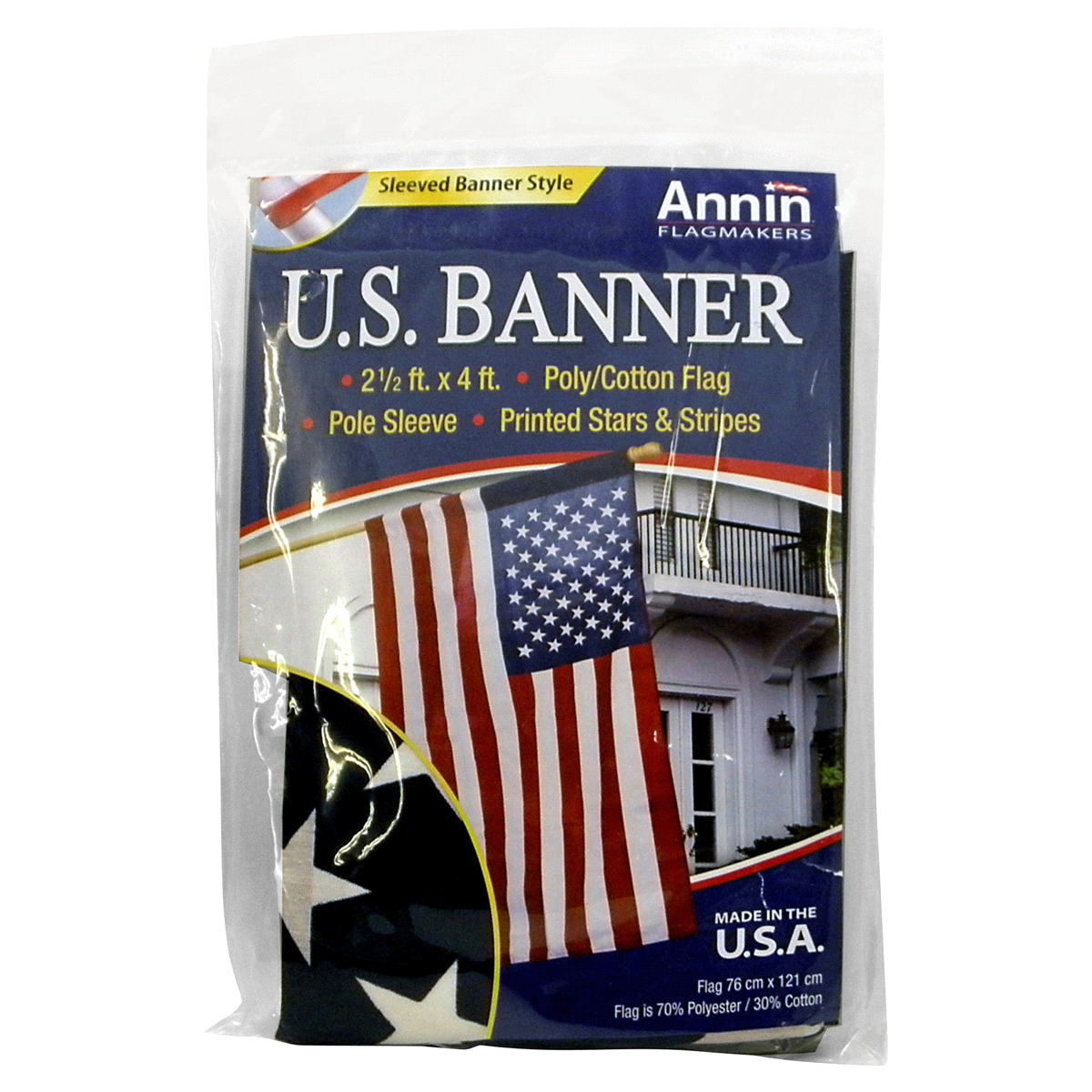 slide 1 of 2, Annin Poly-Cotton US Banner Flag, 2.5 ft x 4 ft